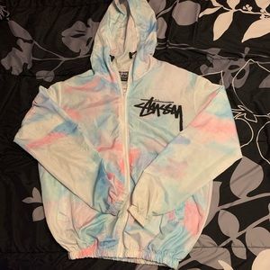 Pastel tie dye stussy windbreaker jacket